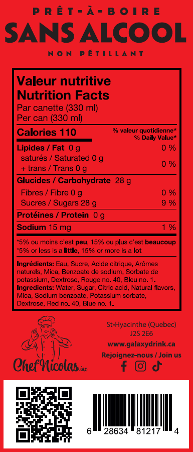 Galaxy Drink - Rouge - Sangria Punch aux Fruits - 330ml